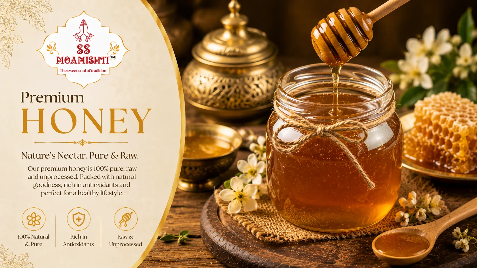 Honey and natural sweet ingredient presentation
